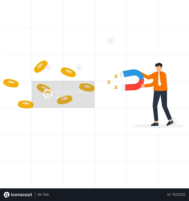 Man holding magnet and attract money  Illustration