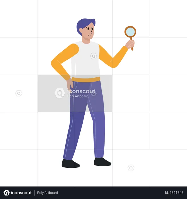 Man holding magnifier glass  Illustration