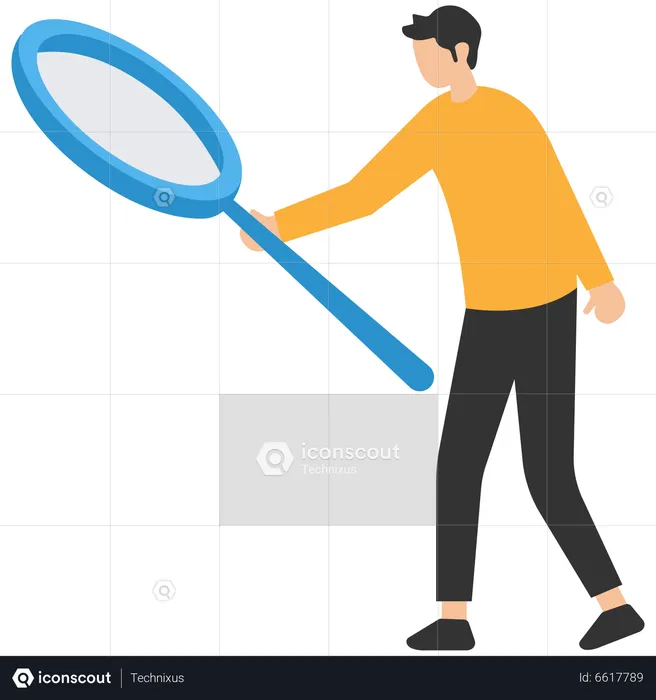 Man holding magnifying glass an find out useful information  Illustration