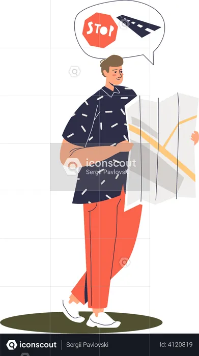 Man holding map and finding direction  Illustration