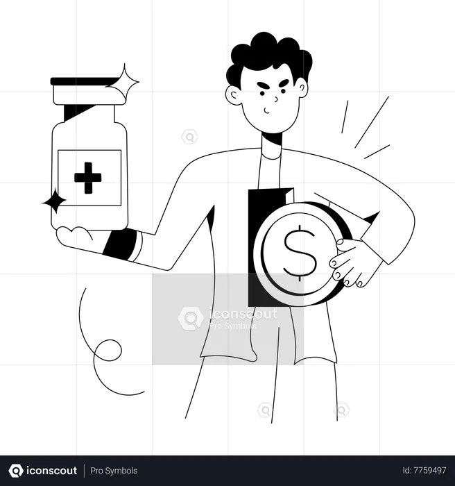 Man holding Medicine Price  Illustration
