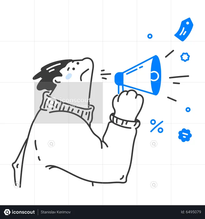 Man Holding Megaphone And Doing Discount Announcement  Illustration