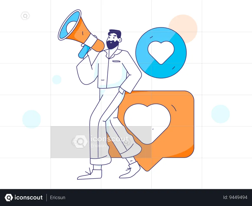 Man holding megaphone while announcing feedback  Illustration