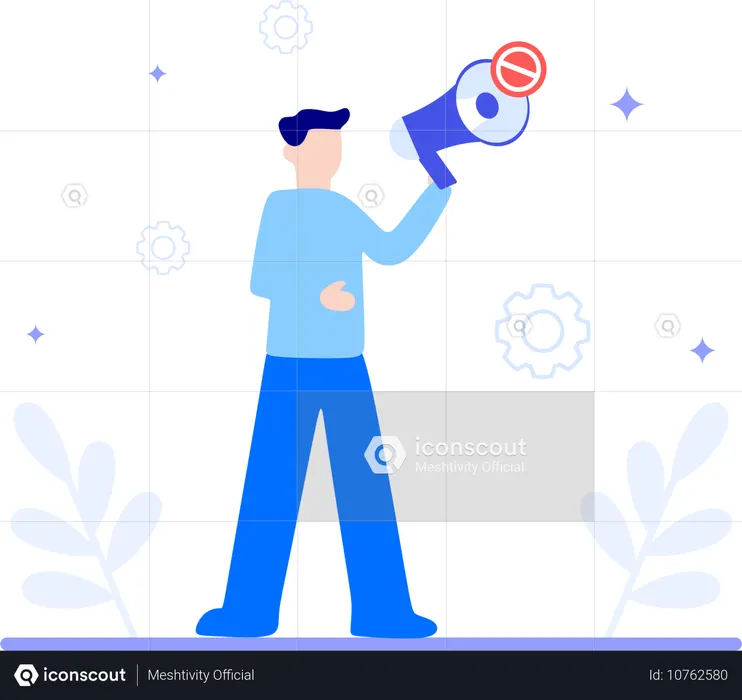 Man holding megaphone while banned announcement  Illustration
