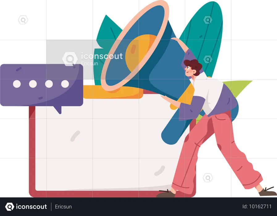 Man holding megaphone while doing marketing  Illustration