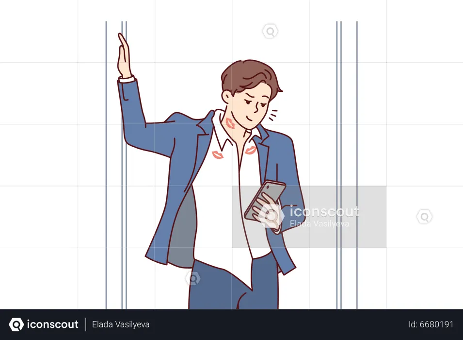 Man holding mobile and feeling love  Illustration