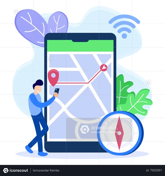 Man holding mobile and find location  Illustration