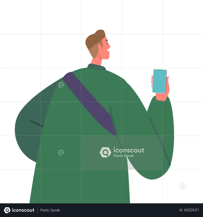 Man holding mobile for press interview  Illustration