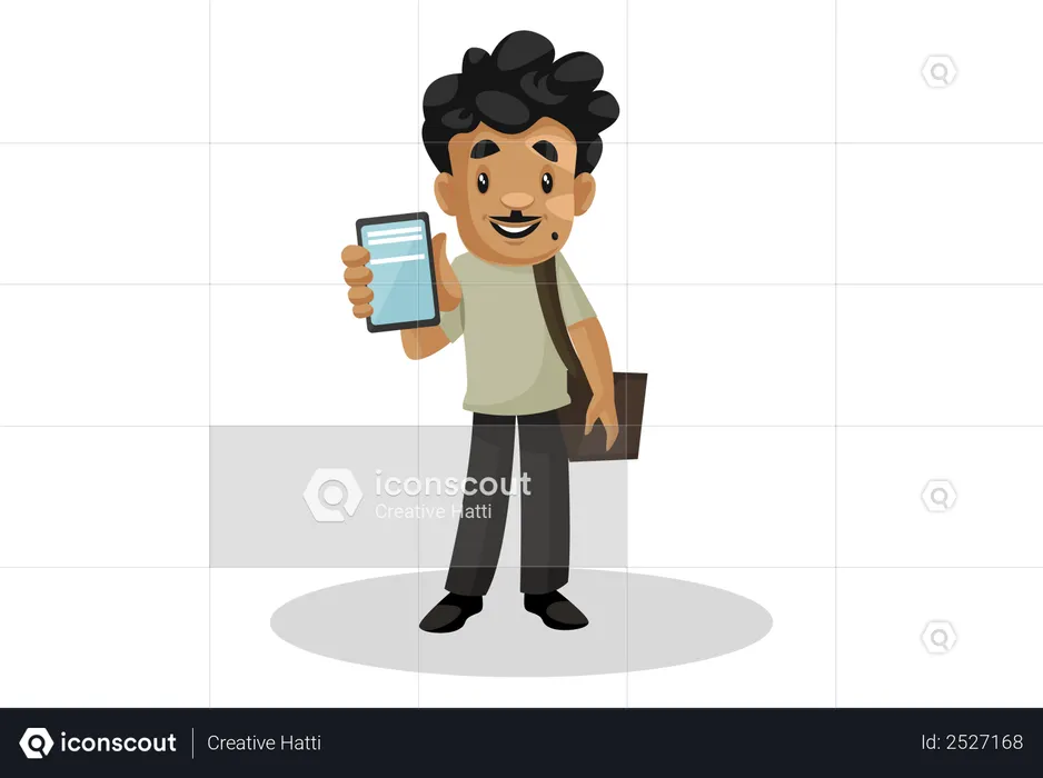 Man holding mobile in his hand  Illustration