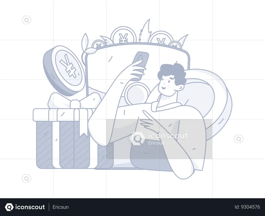 Man holding mobile while doing shopping payment  Illustration