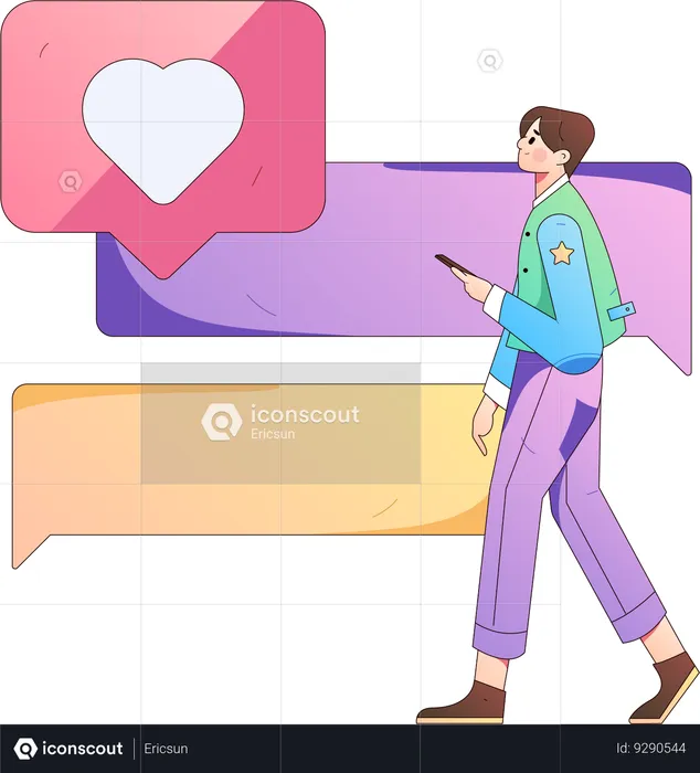 Man holding mobile while looking feedback  Illustration
