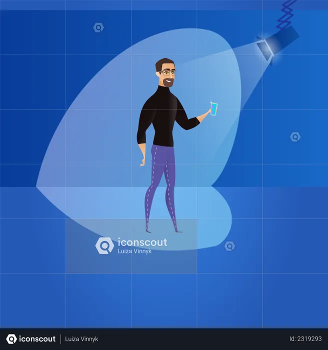 Man Holding New Phone for launch on stage  Illustration