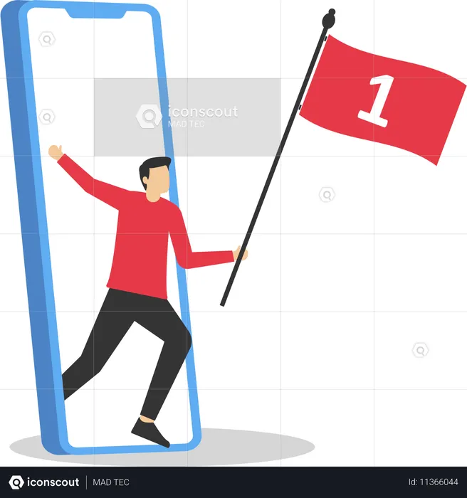 Man holding number one flag of victory  Illustration