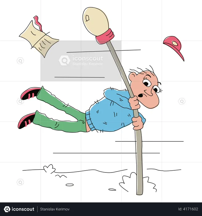 Man holding on to a pole  Illustration