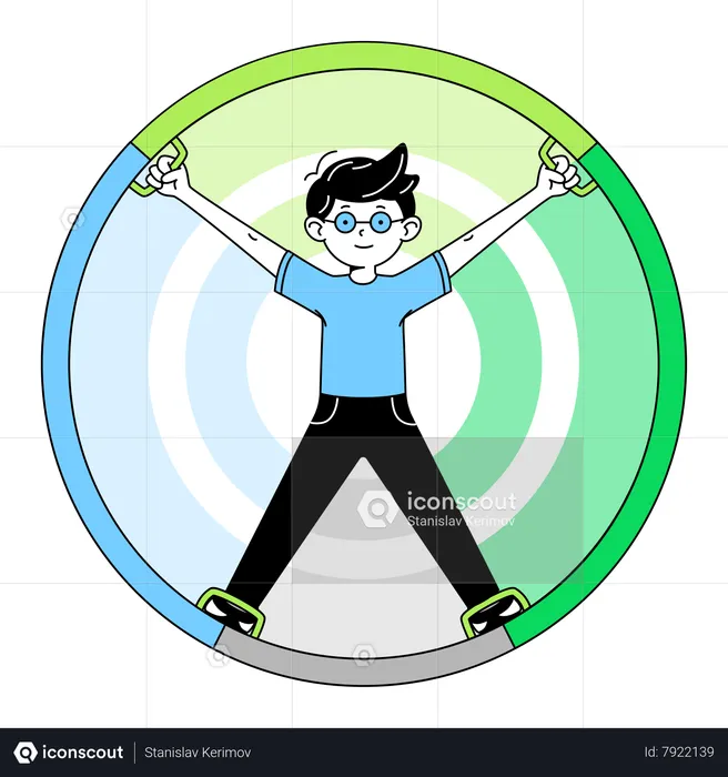 Man holding on wheel of graph  Illustration