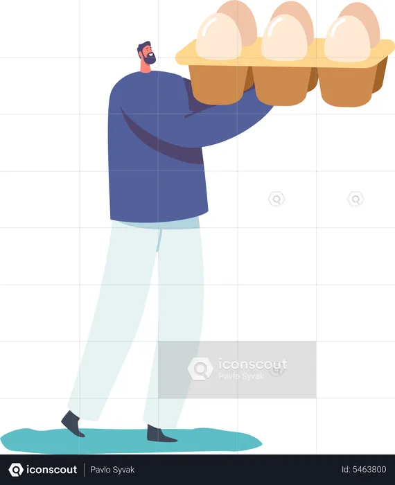 Man Holding Package with Eggs  Illustration