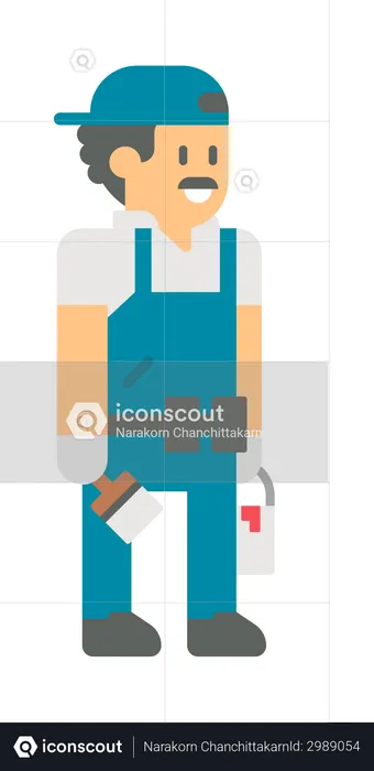 Man holding Paint bucket and paint roller  Illustration