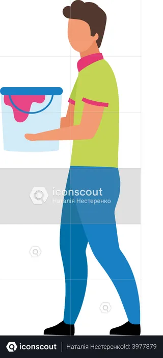 Man holding paint bucket  Illustration