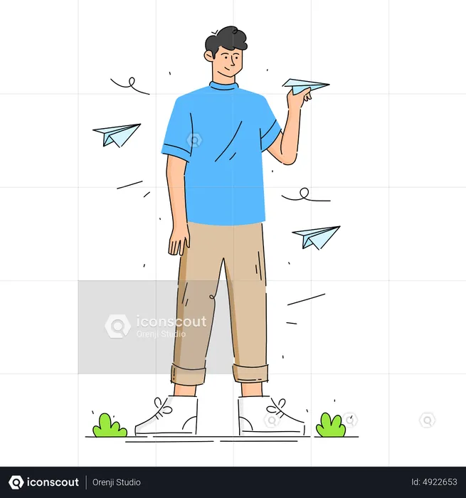 Man holding paper airplane  Illustration