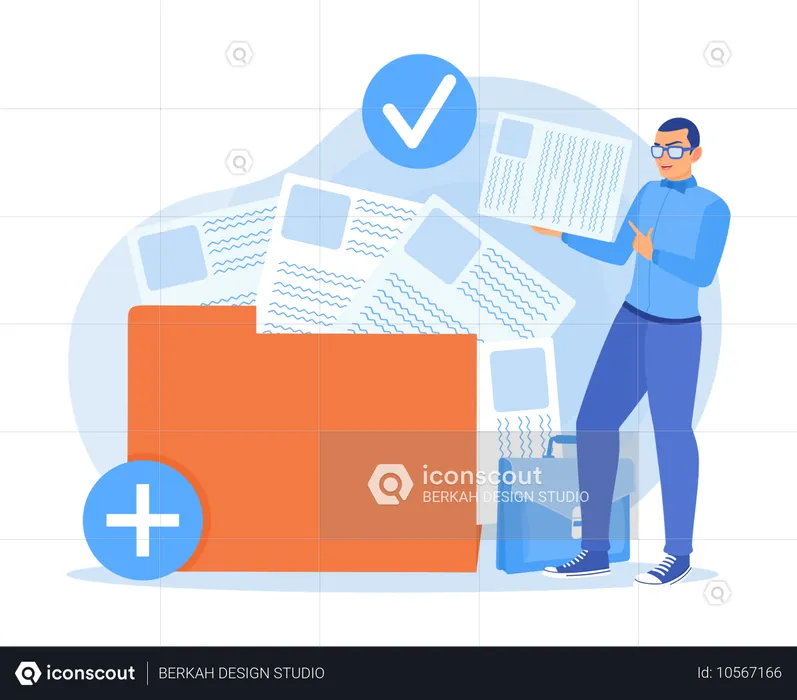 Man Holding Paper Document while save in folder  Illustration