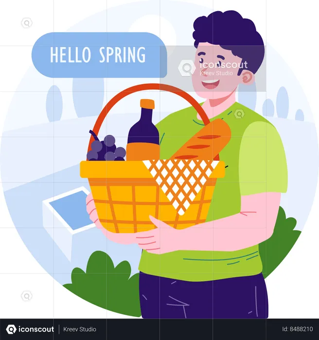 Man holding picnic basket  Illustration