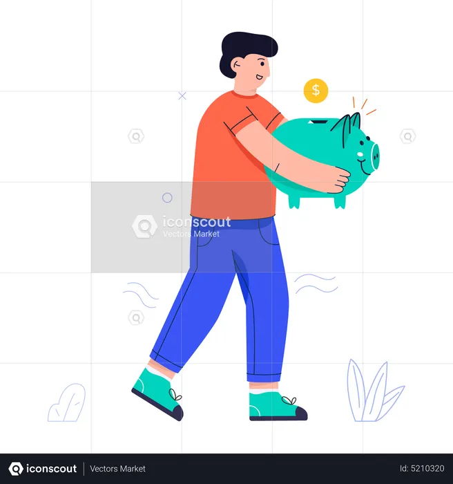 Man holding Piggy bank in hand  Illustration