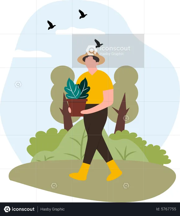 Man holding plant pot  Illustration