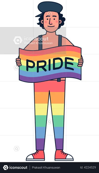Man holding pride flag  Illustration