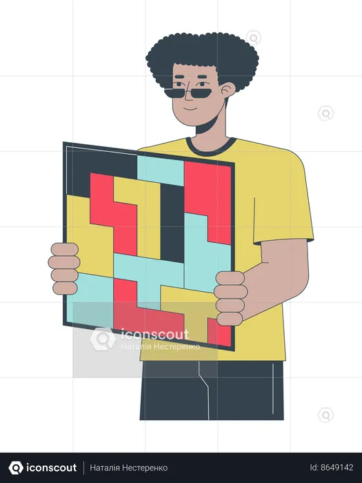 Man holding puzzles board  Illustration