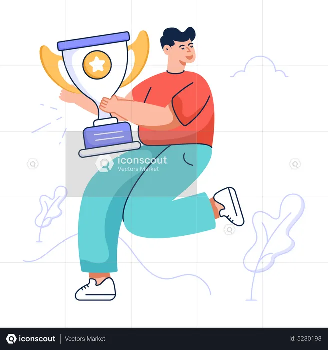 Man holding Reward trophy  Illustration