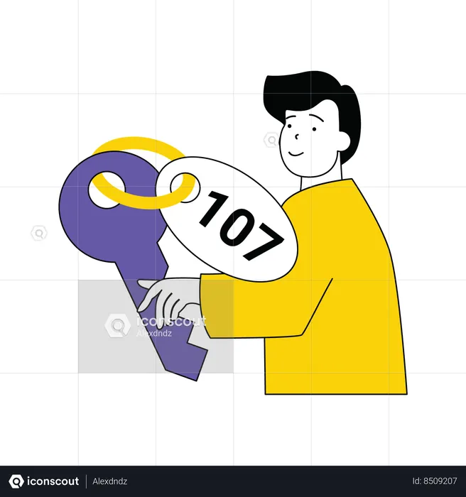 Man holding Room key  Illustration