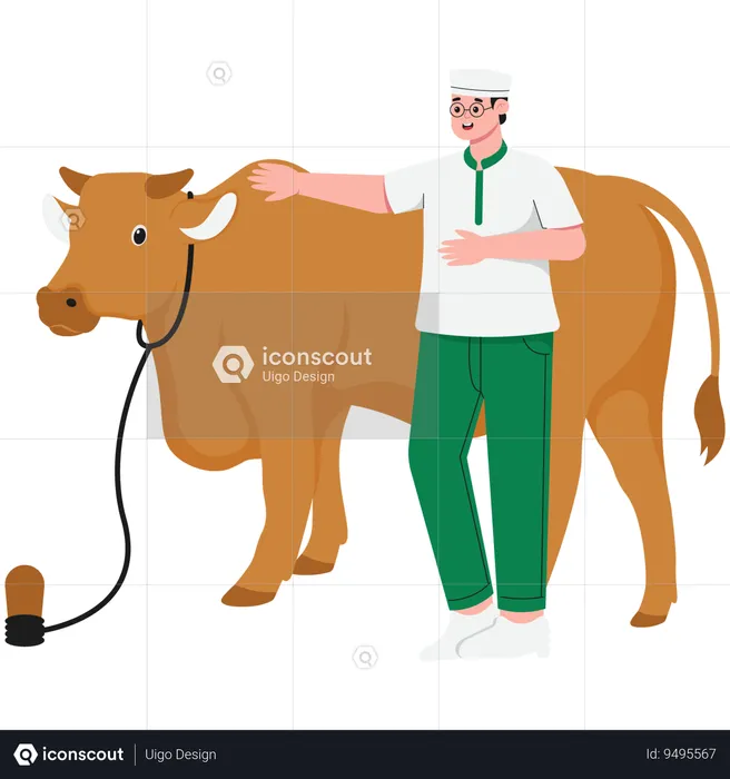 Man Holding Sacrificial Cow  Illustration