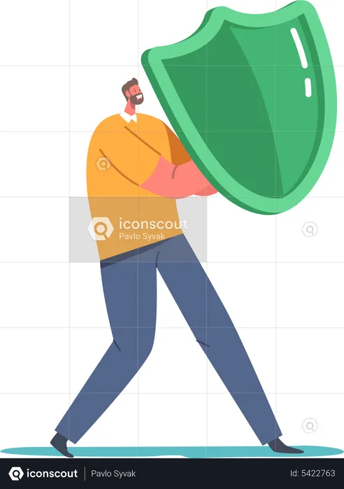 Man Holding Shield Covering Virus Attack  Illustration