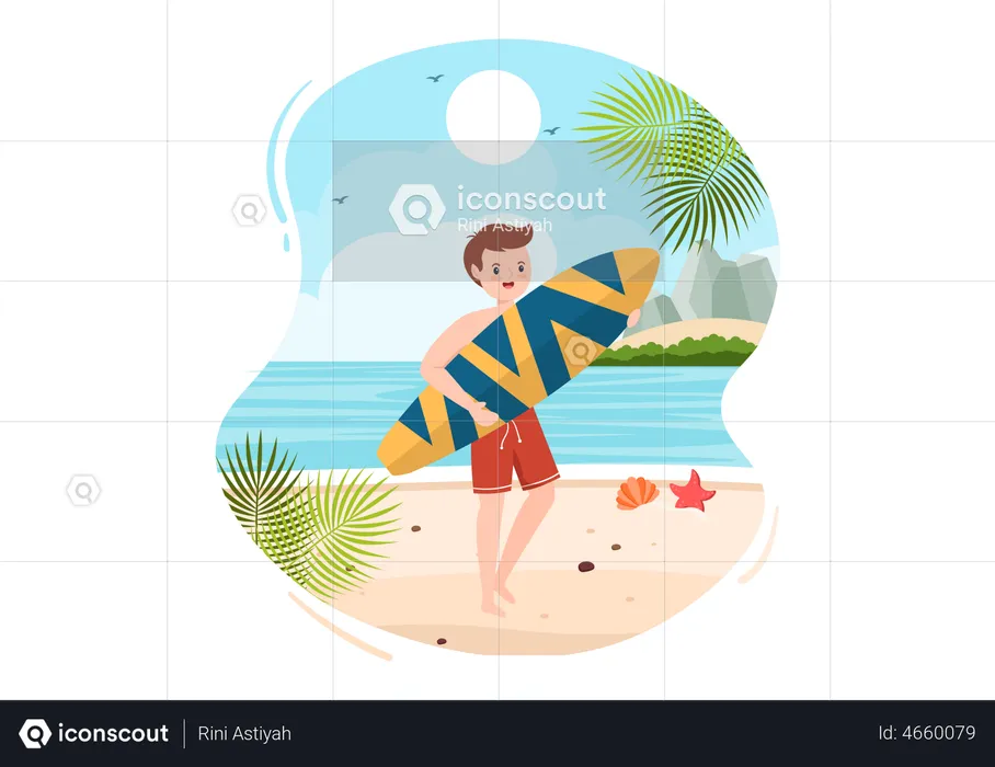 Man holding surfboard  Illustration