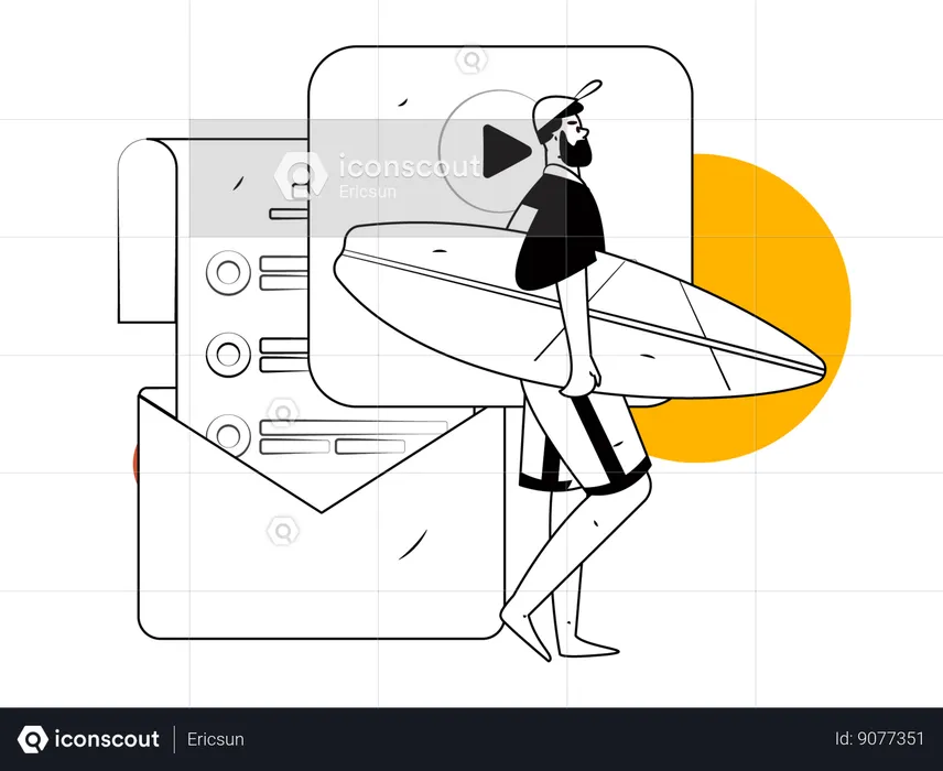 Man holding surfing board  Illustration