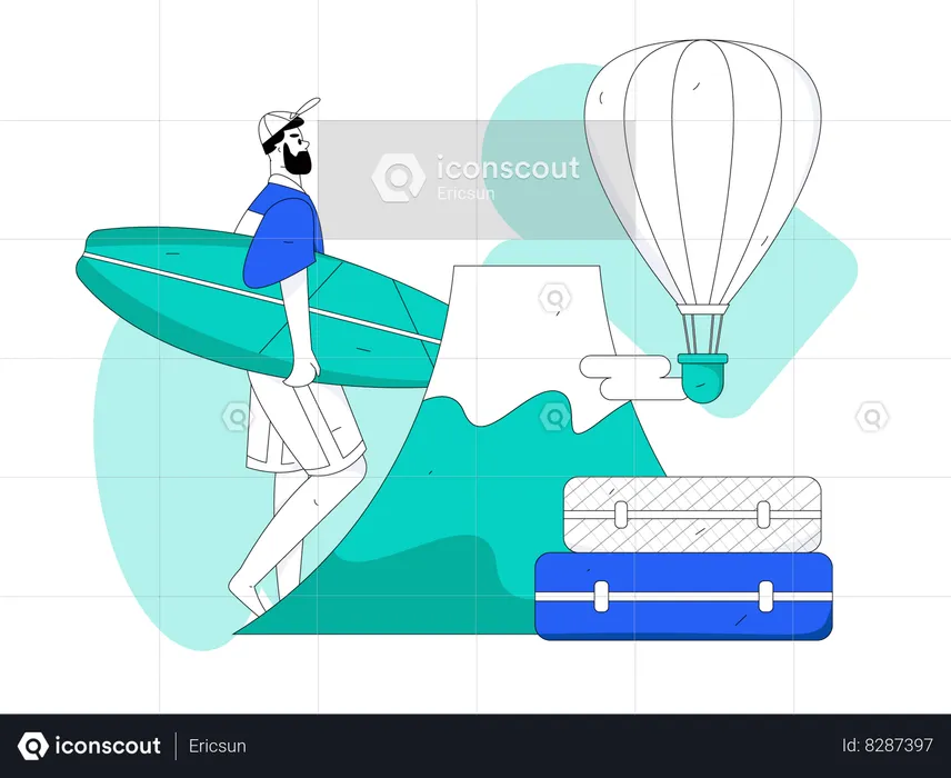 Man holding surfing board  Illustration