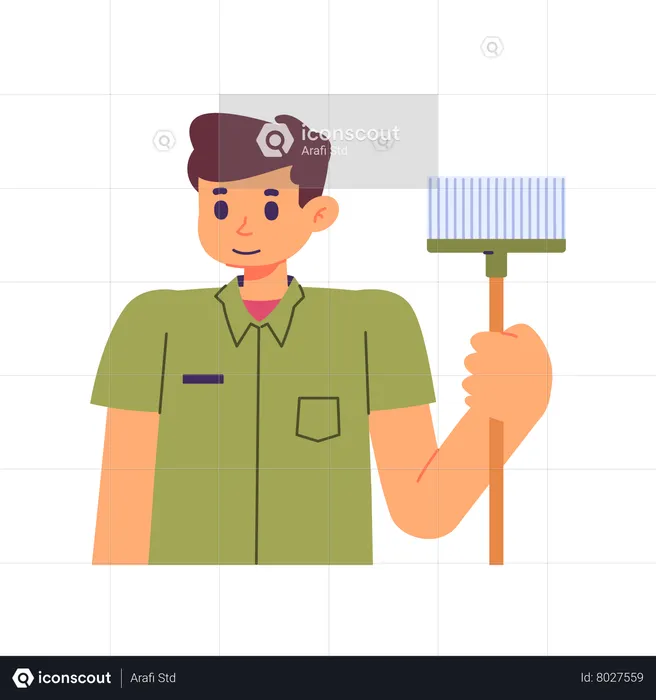 Man holding sweeping  Illustration