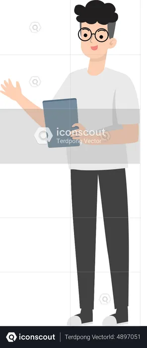 Man Holding Tablet  Illustration