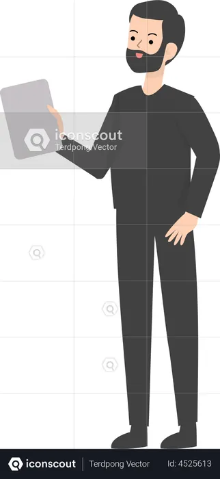 Man Holding Tablet  Illustration