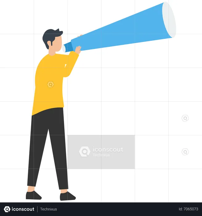 MAn holding telescope and looking to future  Illustration