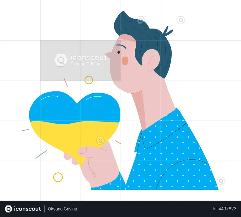 Man holding the Ukrainian flag colored heart  Illustration