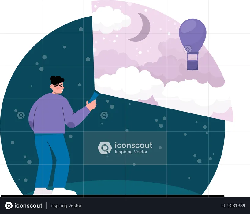 Man holding torch while imagine galaxy  Illustration
