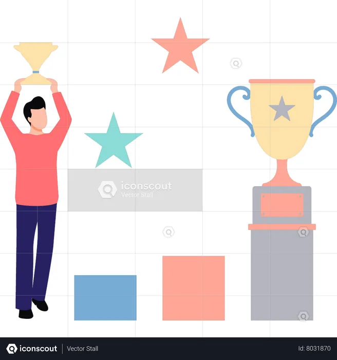 Man holding trophy  Illustration