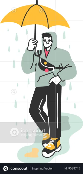 Man holding umbrella and walking outdoor  Illustration