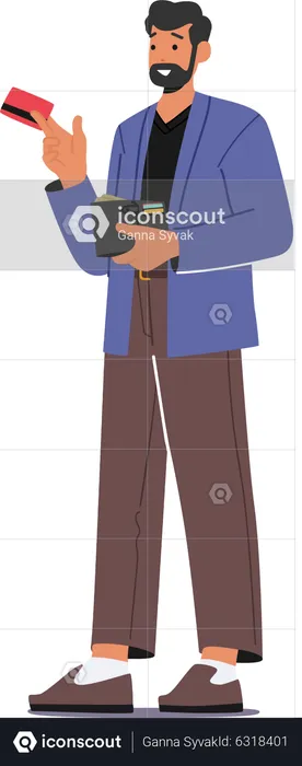 Man Holding Wallet and Credit Card in Hands  Illustration