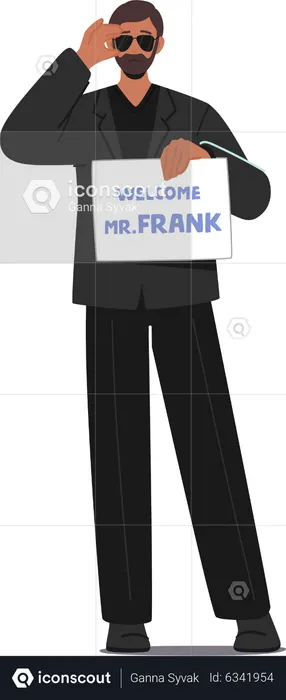 Man holding welcome frank board  Illustration