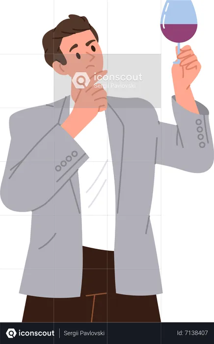 Man holding wineglass and tasting wine  Illustration
