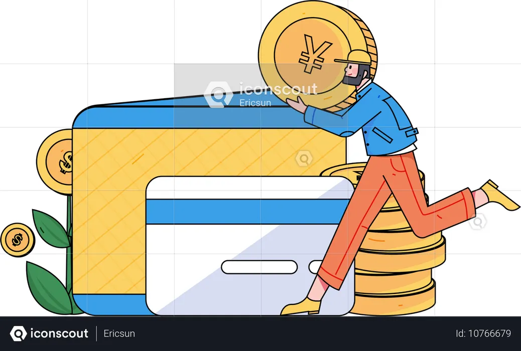 Man holding yen coin while getting money profit  Illustration