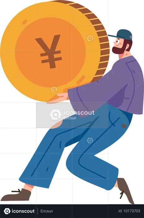 Man holding Yen currency coin  Illustration