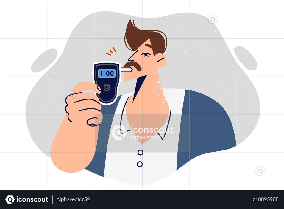 Man holds breathalyzer to check presence of alcohol in blood and ability to drive car after party  Illustration